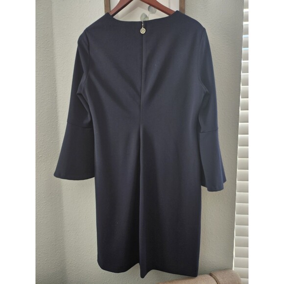 Tommy Hilfiger Navy Shift Dress Bell Sleeves Gold Button Detail Preppy Size 14. - Picture 9 of 13